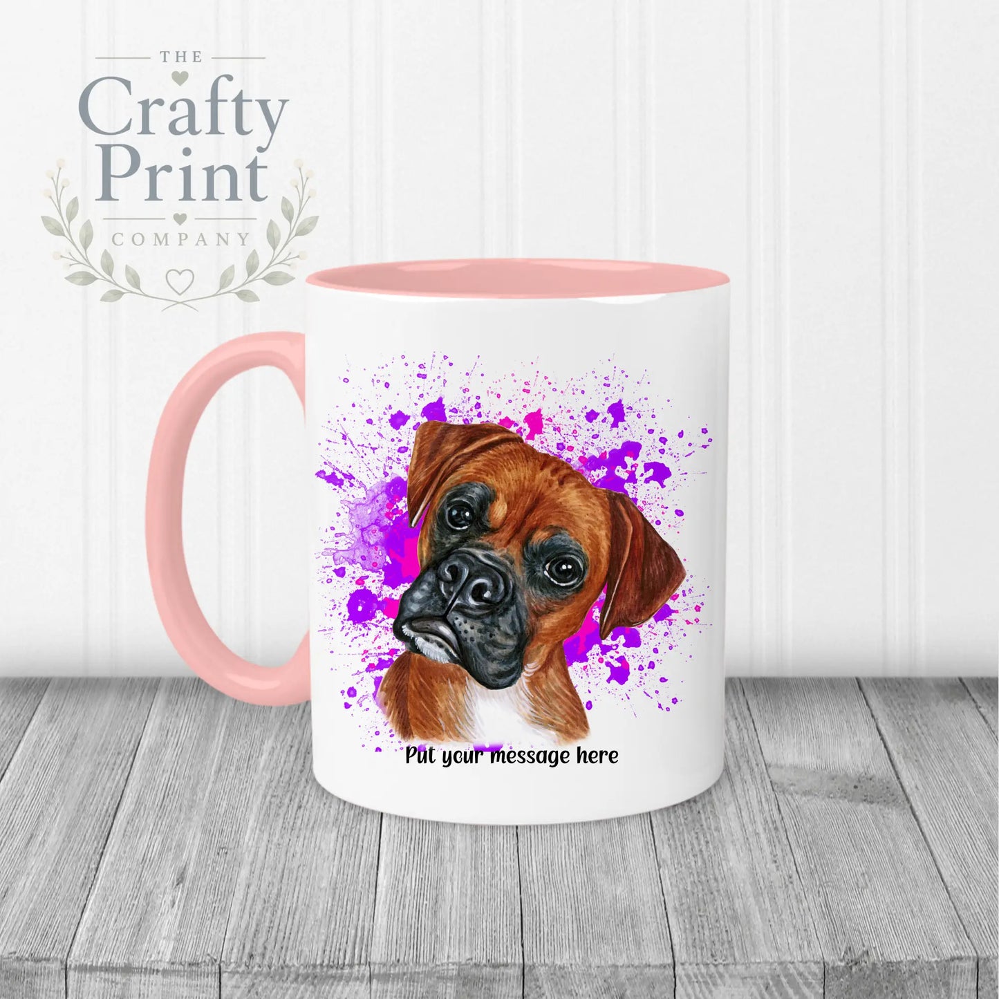 Boxer Paint Splatter Personalised Mug - Pink Handle & Inner