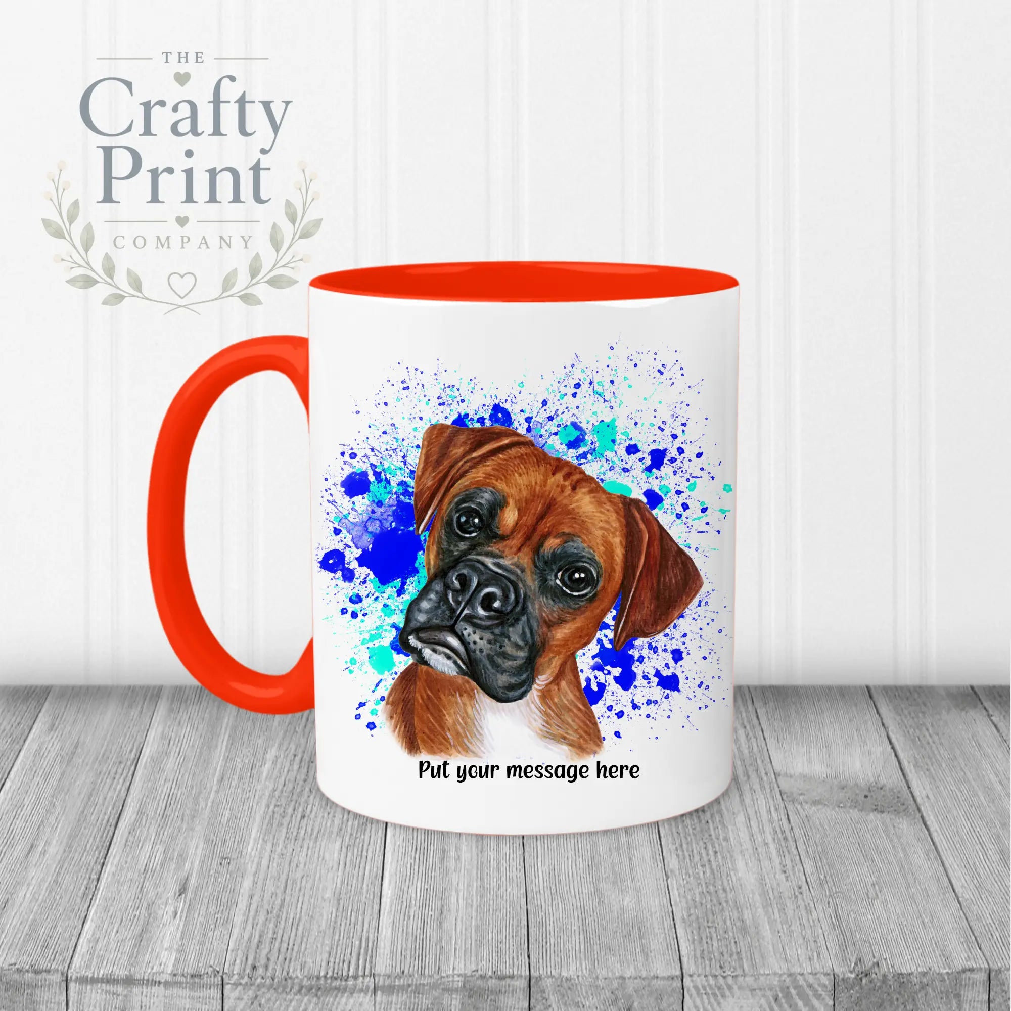 Boxer Paint Splatter Personalised Mug - Red Handle & Inner