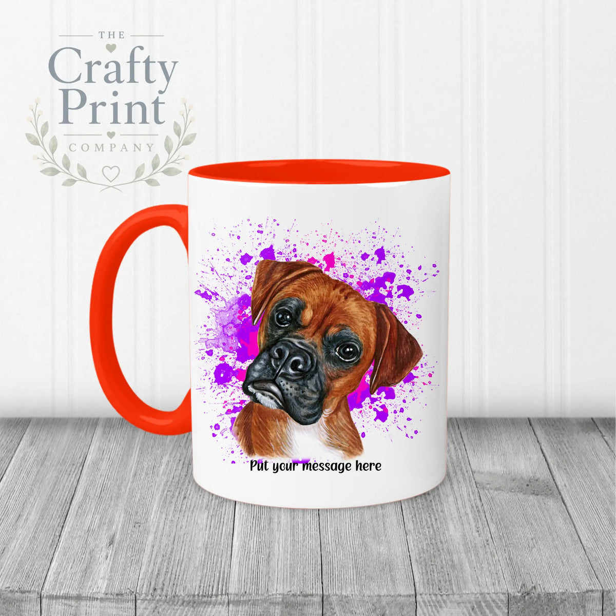 Boxer Paint Splatter Personalised Mug - Red Handle & Inner