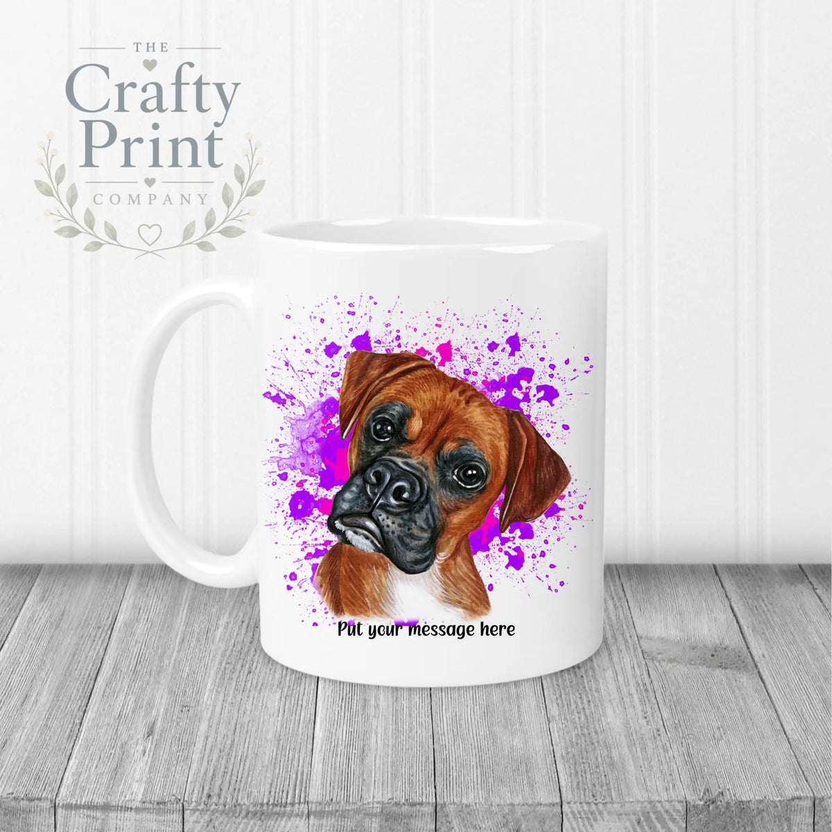Boxer Paint Splatter Personalised Mug - White Handle &