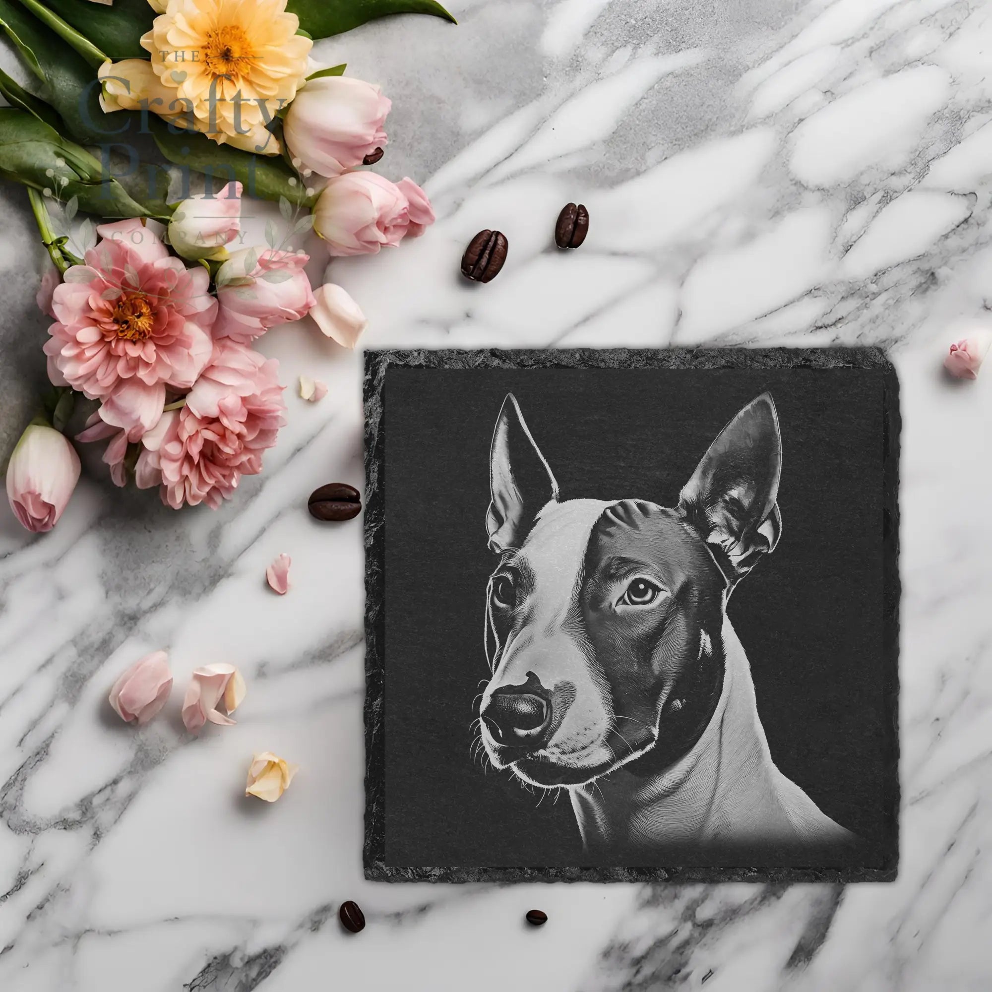 Bull Terrier Engraved Slate Coaster - Square