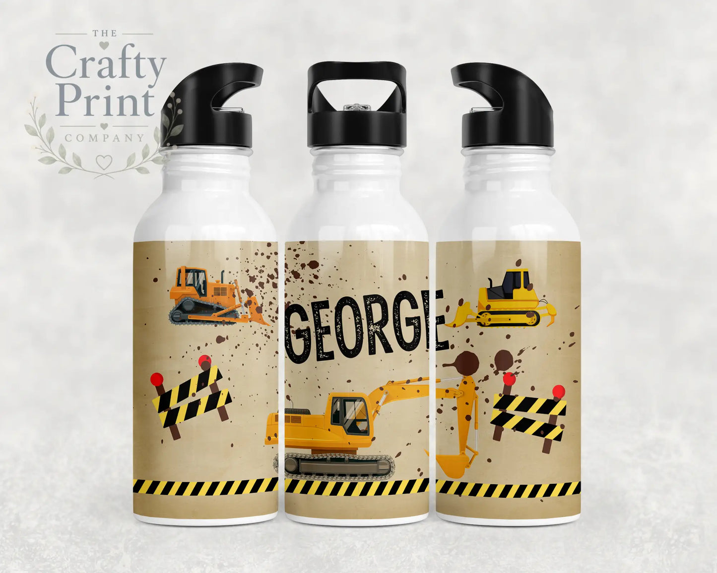 Bulldozer Personalised Water Bottle with straw - Bottles