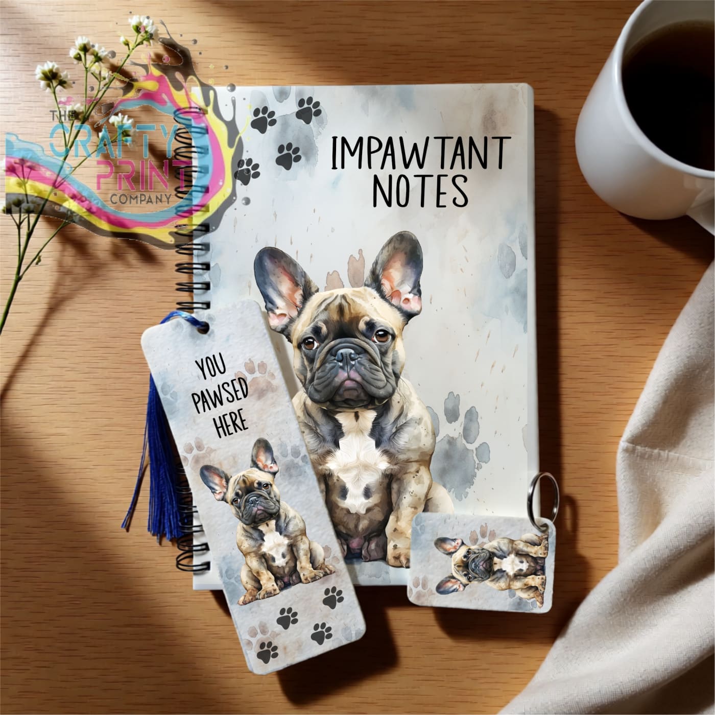 French Bulldog Gift Set – Notebook Bookmark & Keyring