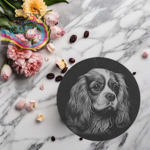 Cavalier King Charles Spaniel Engraved Slate Coaster - Round