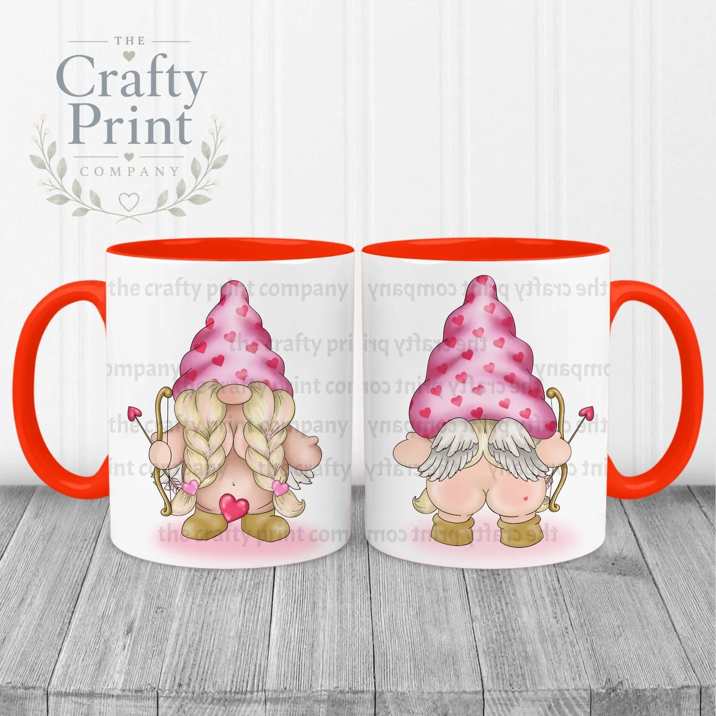 Cheeky Bum Cupid Female Gonk Mug - Red Handle & Inner - Mugs