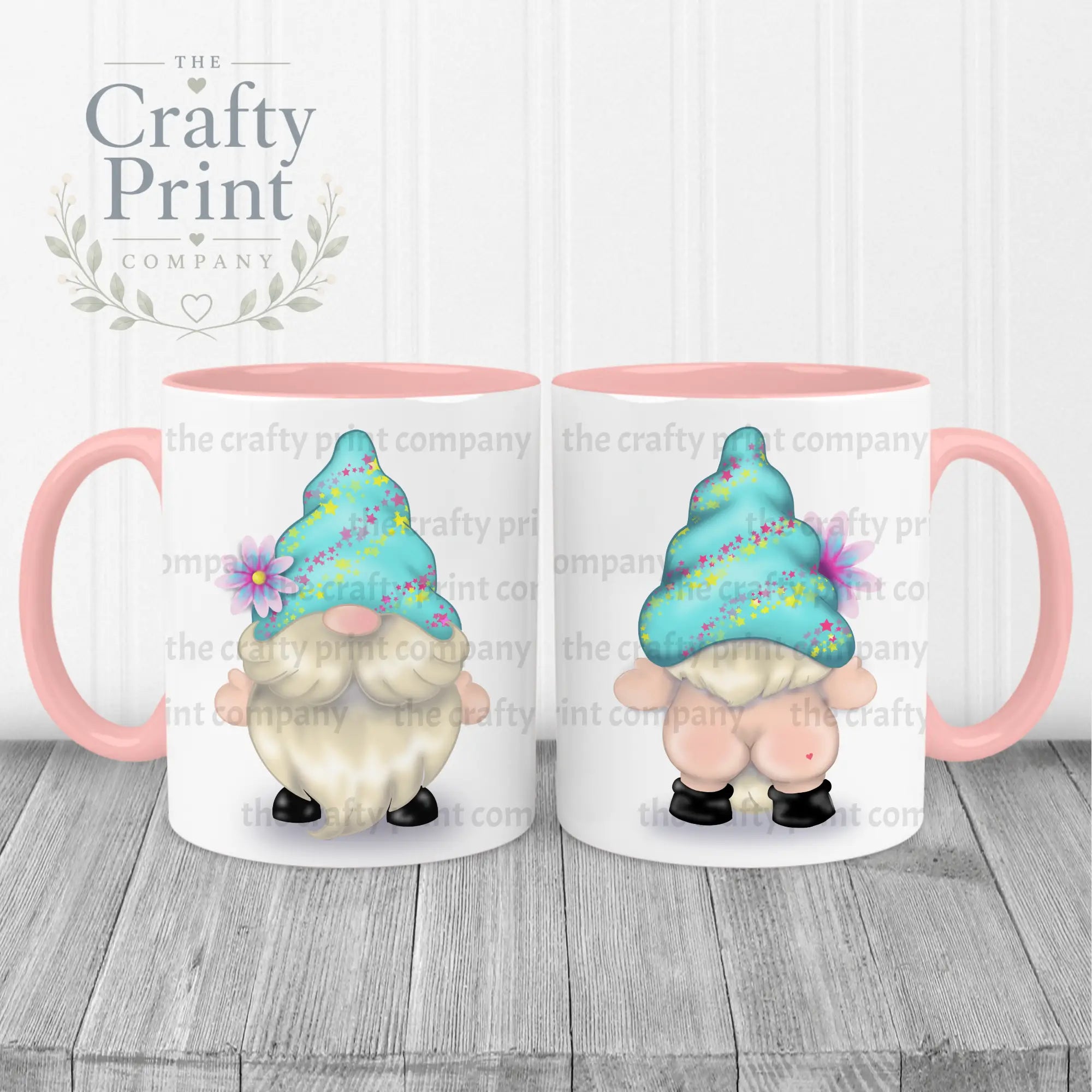 Cheeky Bum Gonk with Flower Mug - Pink Handle & Inner - Mugs
