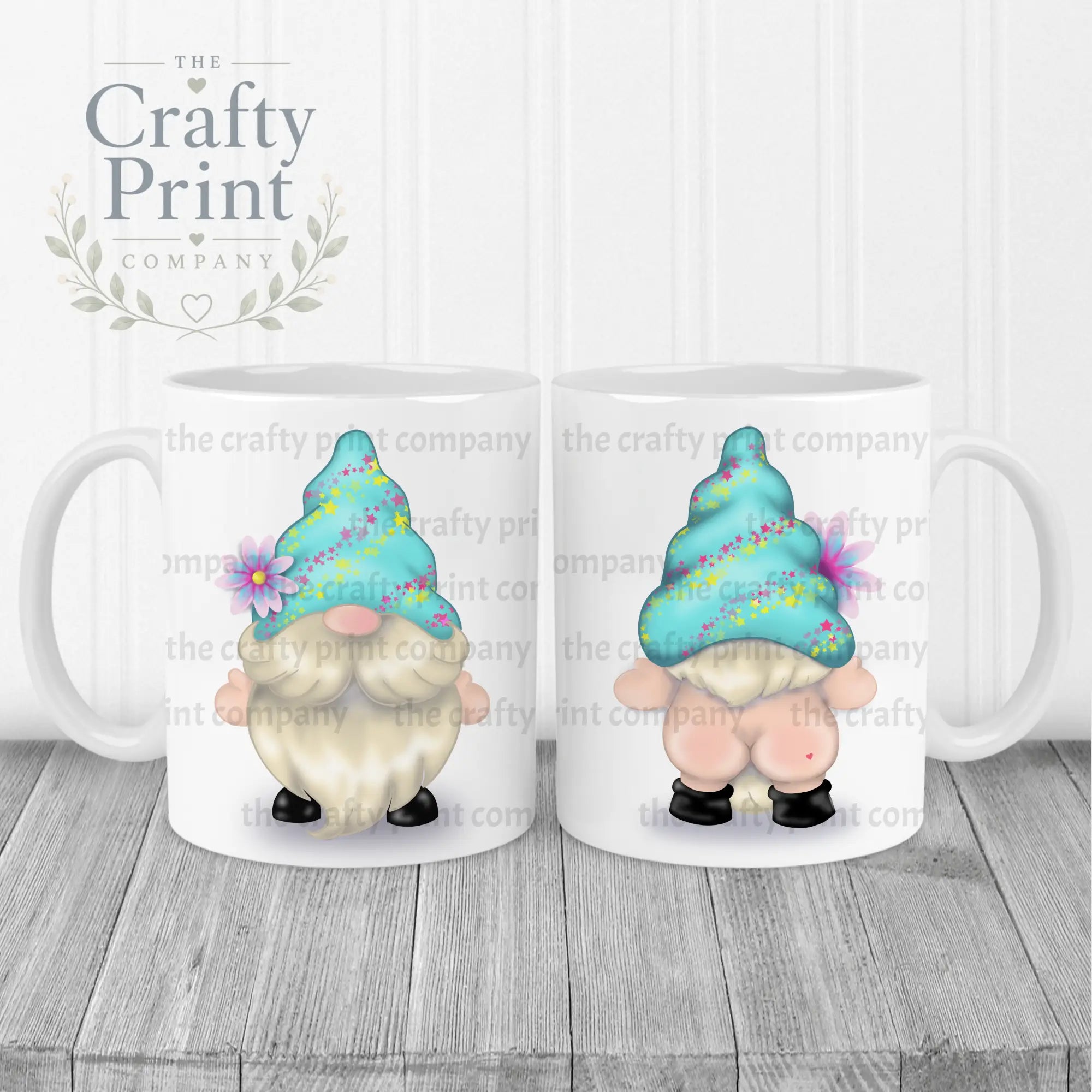 Cheeky Bum Gonk with Flower Mug - White Handle & Inner