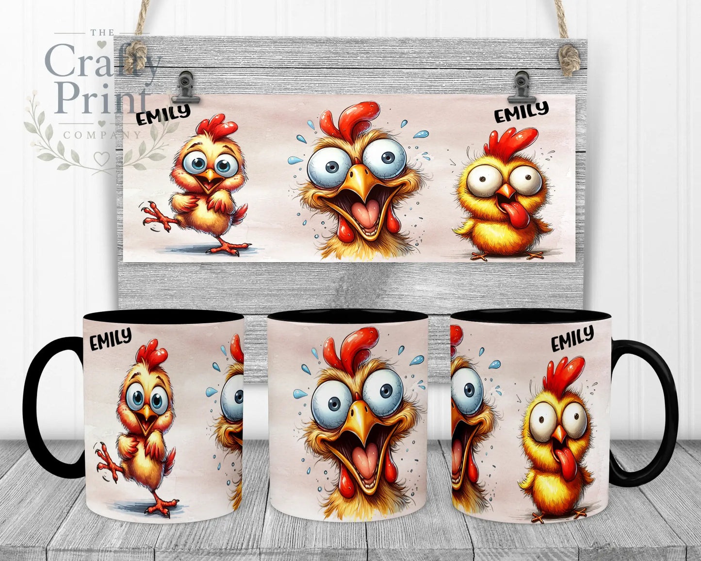 Chicken Funny Faces Mug - Black Handle & Inner - Mugs