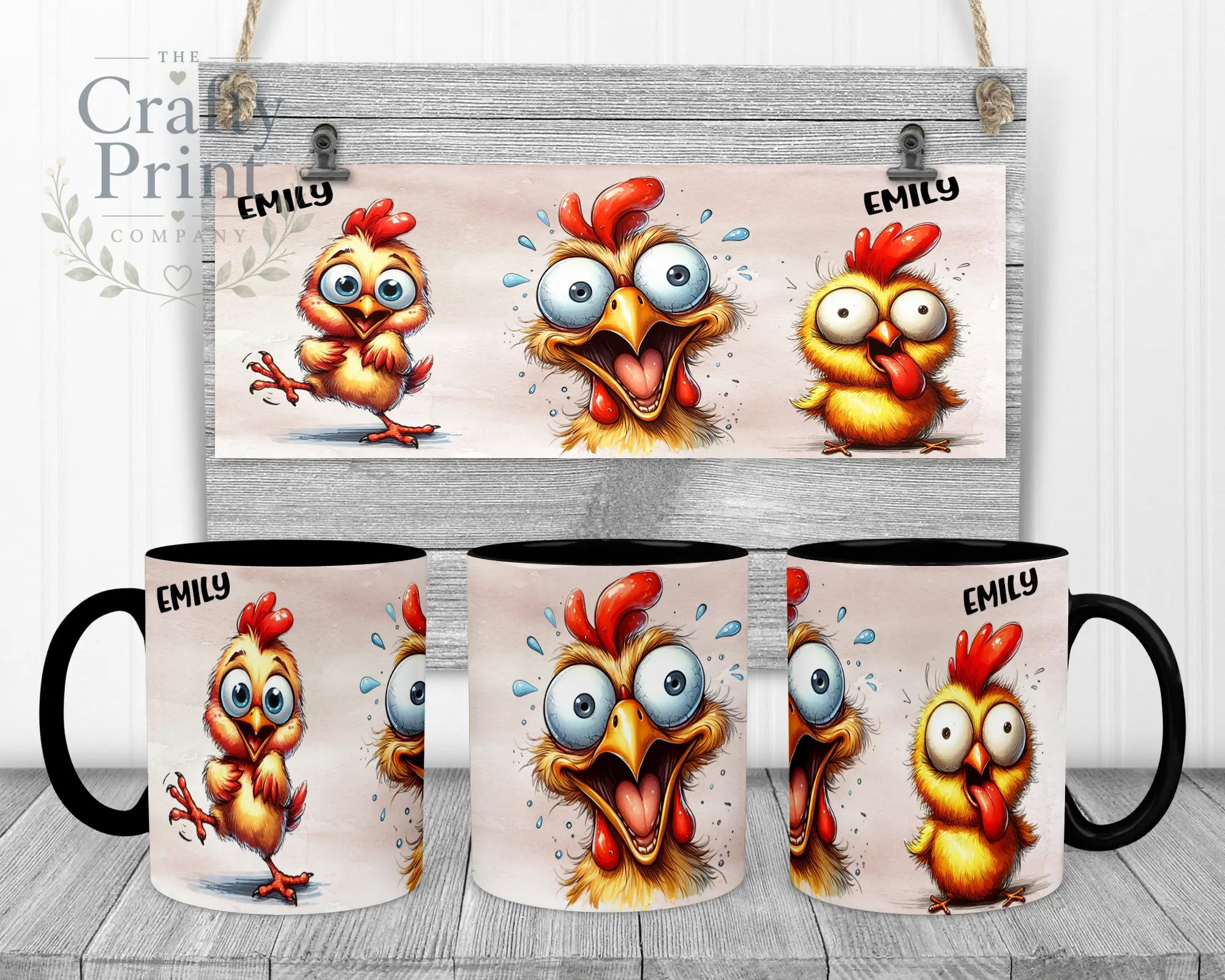 Chicken Funny Faces Mug - Black Handle & Inner - Mugs