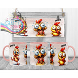 Chicken Funny Faces Mug - Pink Handle & Inner - Mugs