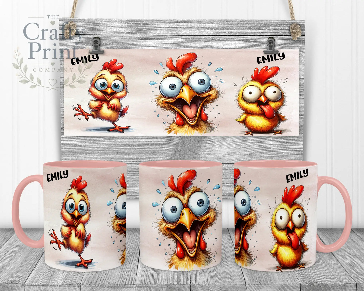 Chicken Funny Faces Mug - Pink Handle & Inner - Mugs