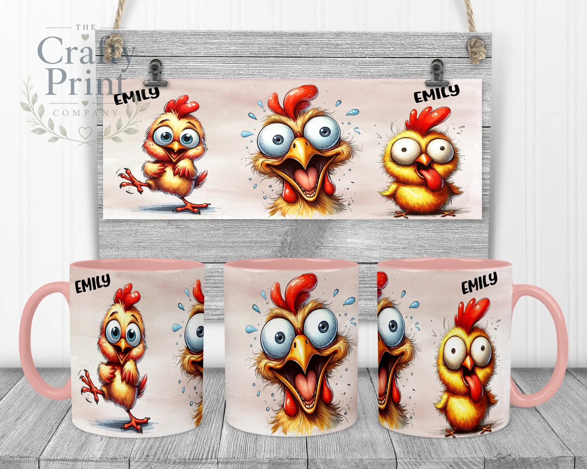 Chicken Funny Faces Mug - Pink Handle & Inner - Mugs