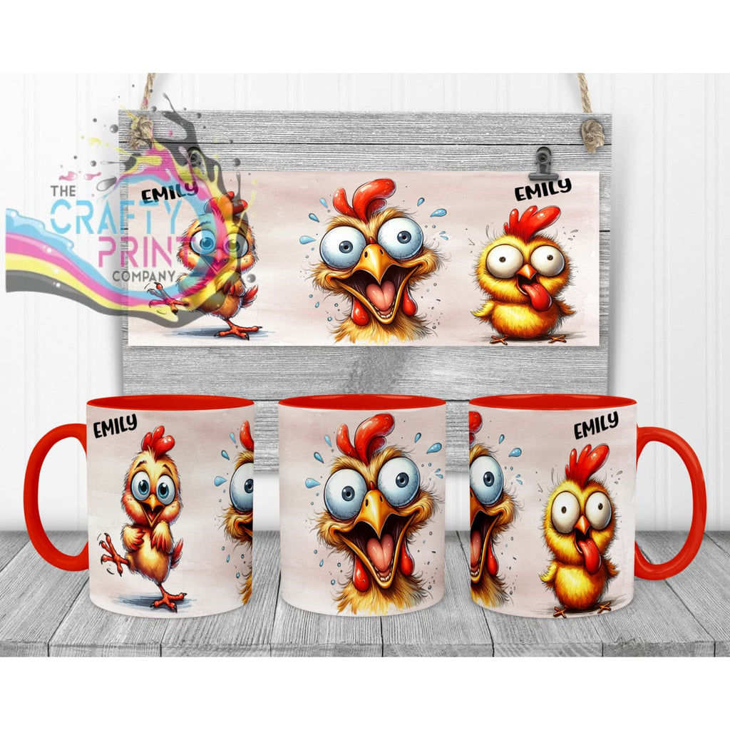 Chicken Funny Faces Mug - Red Handle & Inner - Mugs