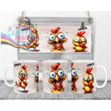 Chicken Funny Faces Mug - White Handle & Inner - Mugs