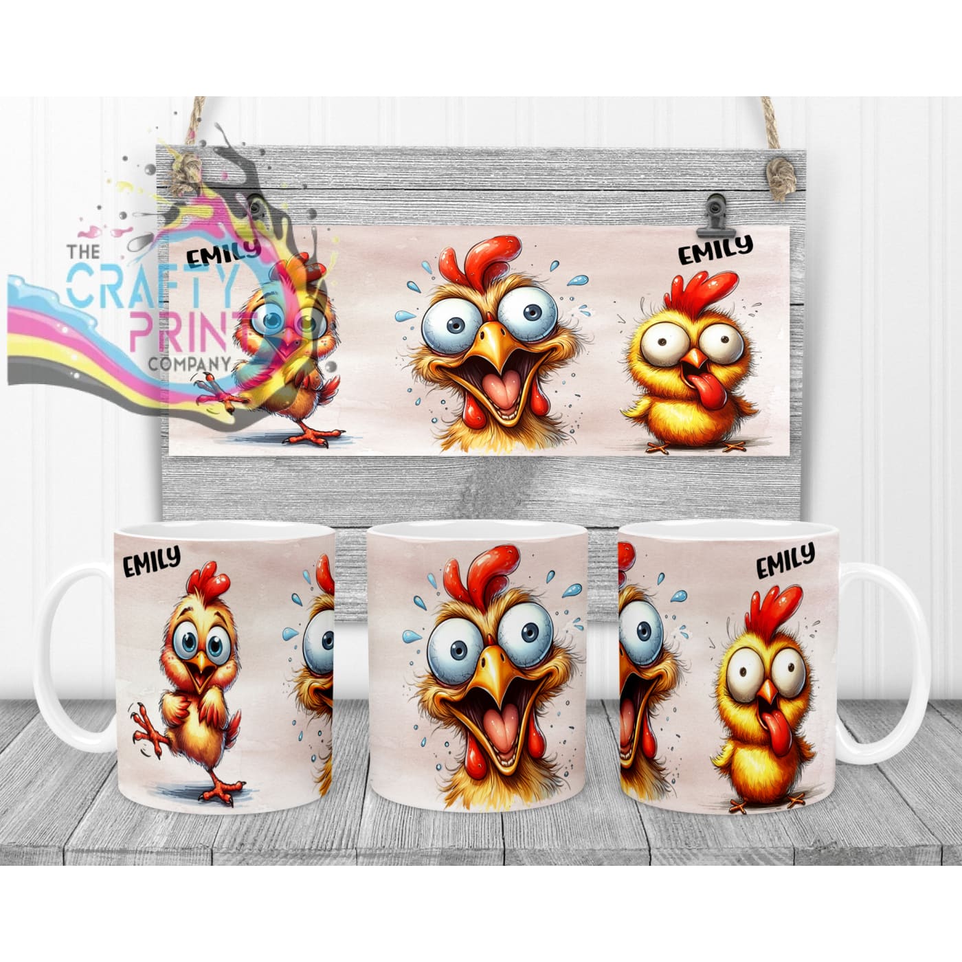 Chicken Funny Faces Mug - White Handle & Inner - Mugs