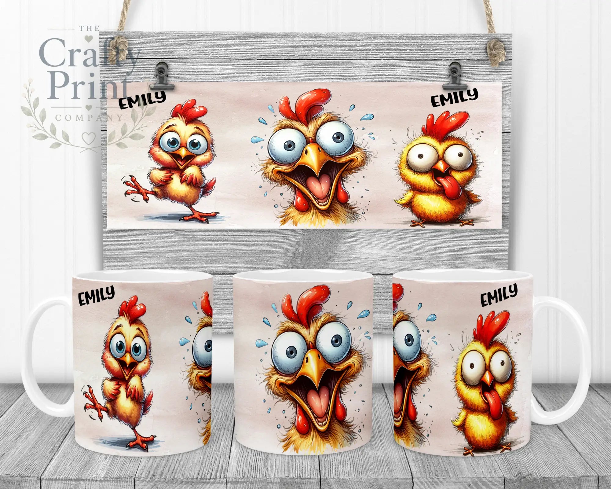 Chicken Funny Faces Mug - White Handle & Inner - Mugs