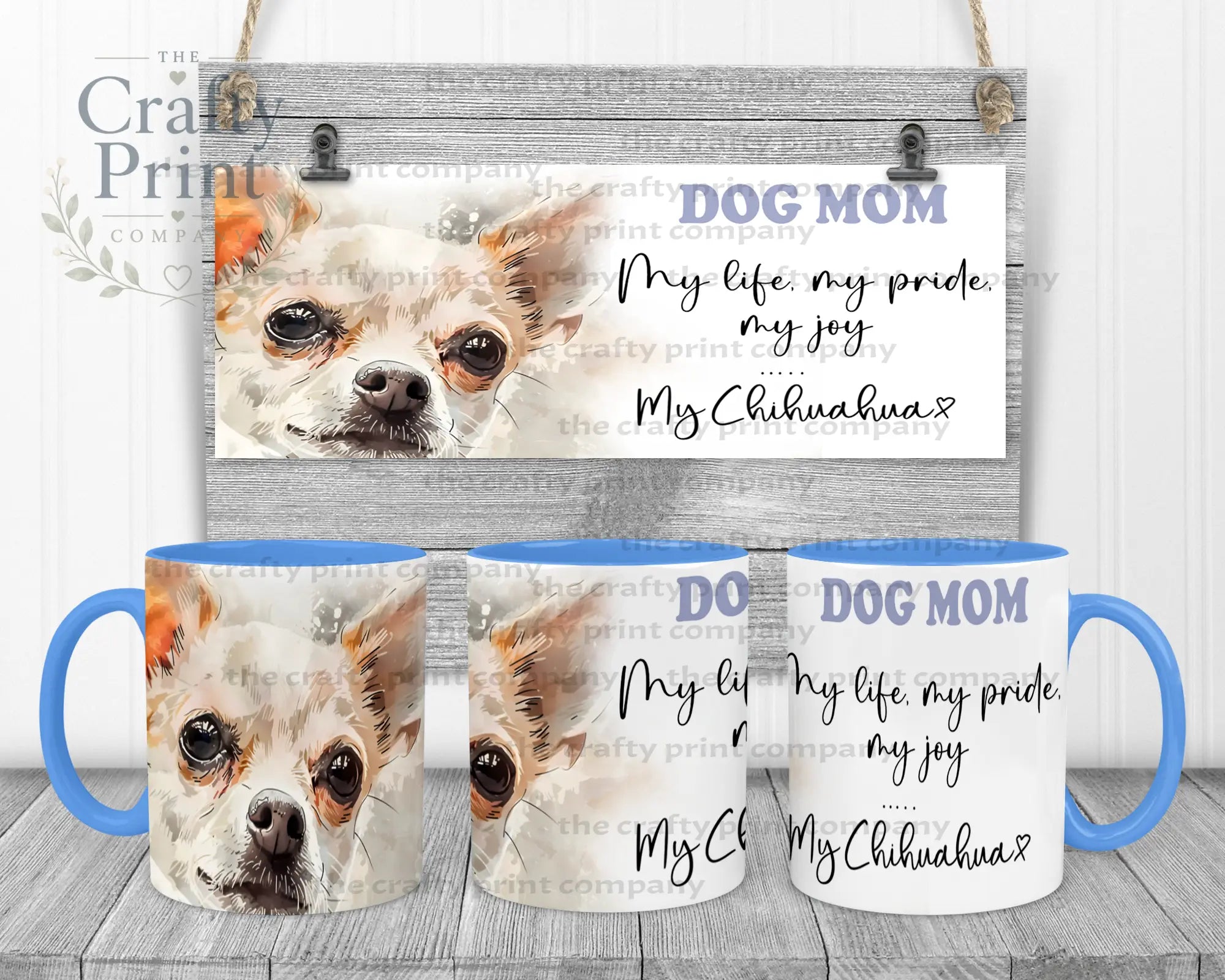 Chihuahua Dog Mom Mug - 11oz Ceramic / Blue Handle & Inner