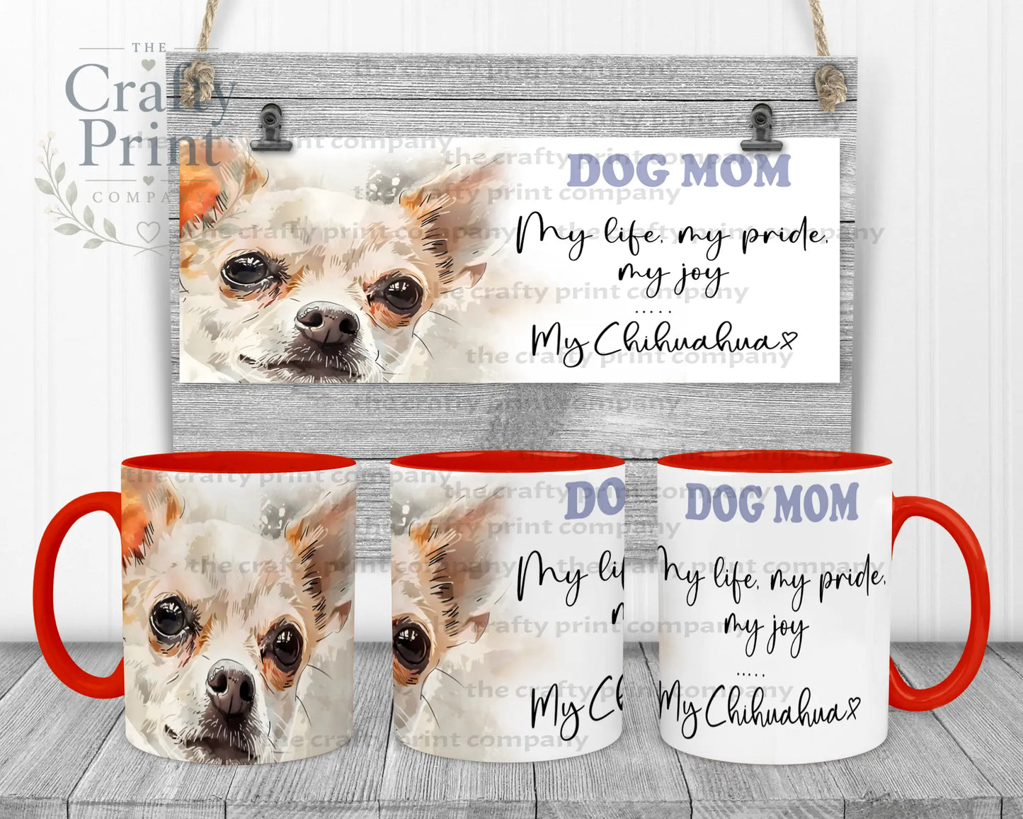 Chihuahua Dog Mom Mug - 11oz Ceramic / Red Handle & Inner