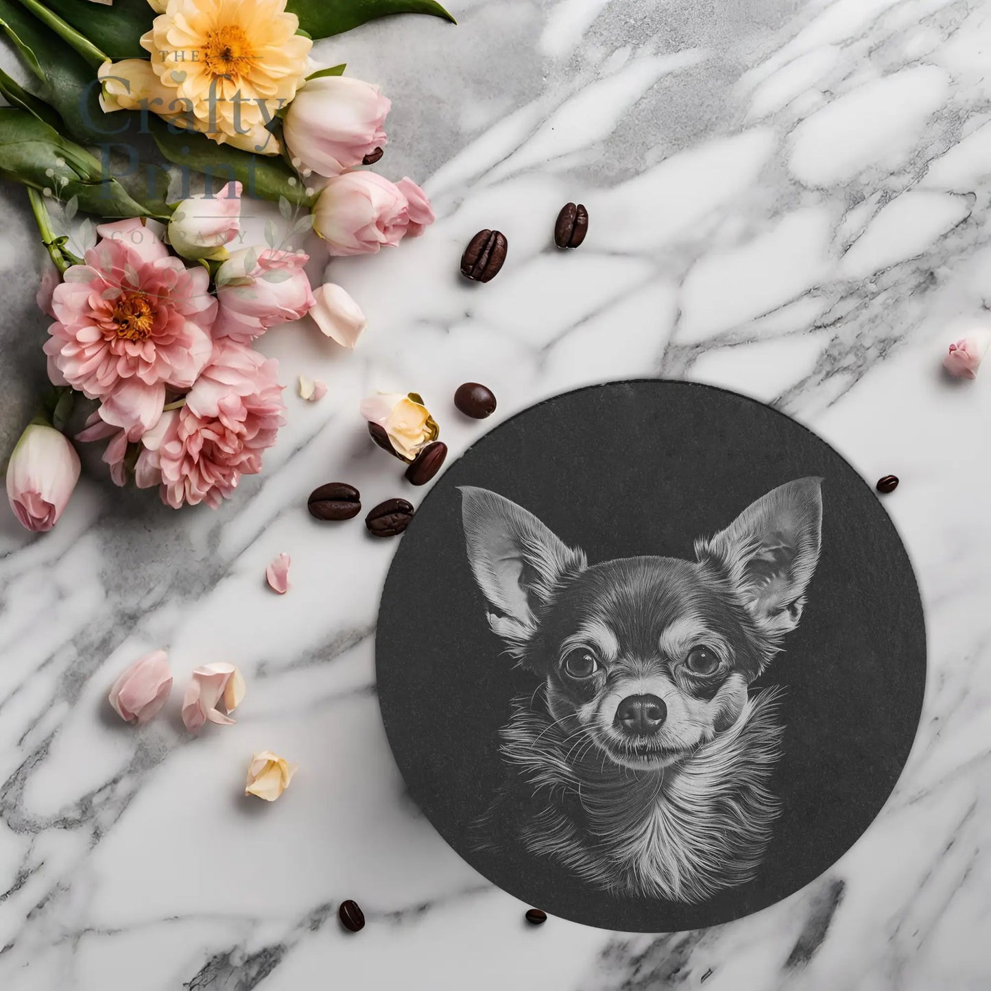 Chihuahua Engraved Slate Coaster - Round