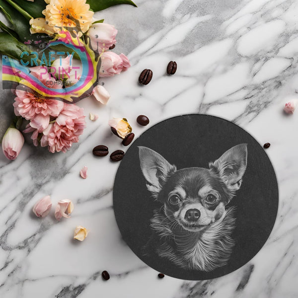 Chihuahua Engraved Slate Coaster - Round