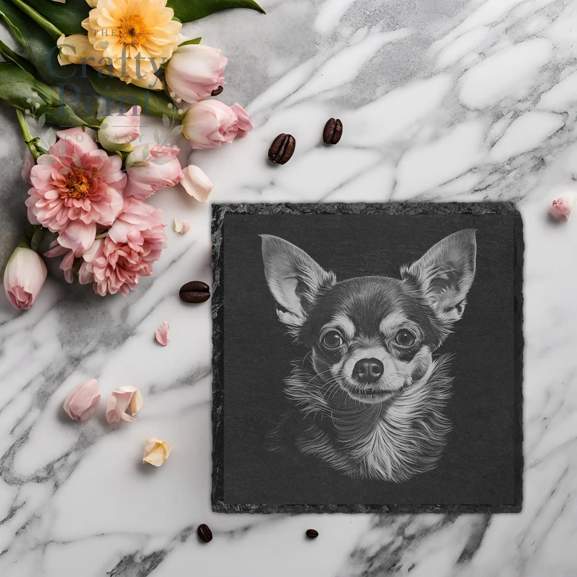 Chihuahua Engraved Slate Coaster - Square