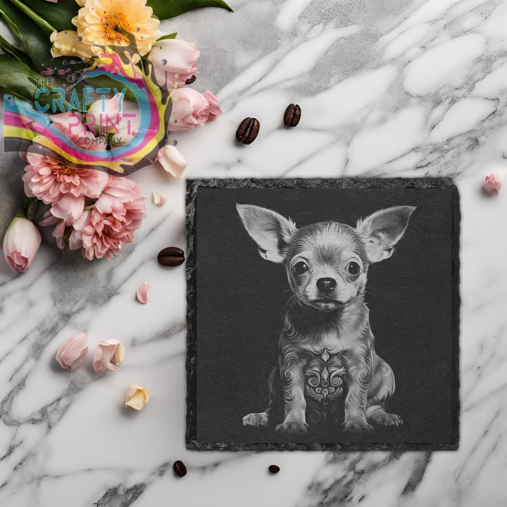 Chihuahua Engraved Slate Coaster - Square / 2
