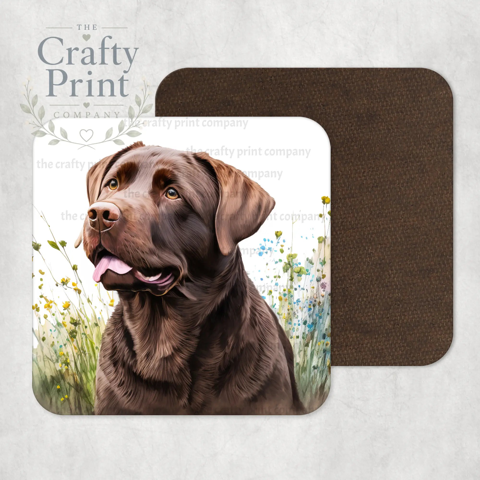 Chocolate Labrador Coaster with flowers design - Coasters