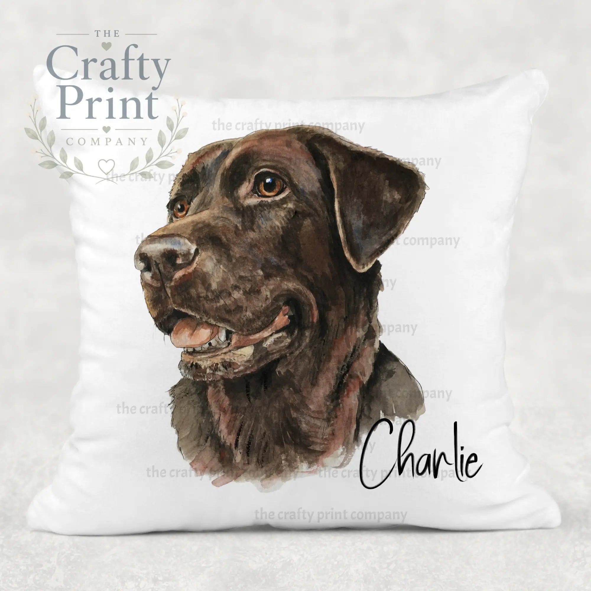 Chocolate Labrador Cushion showing Head Shot - Chair & Sofa
