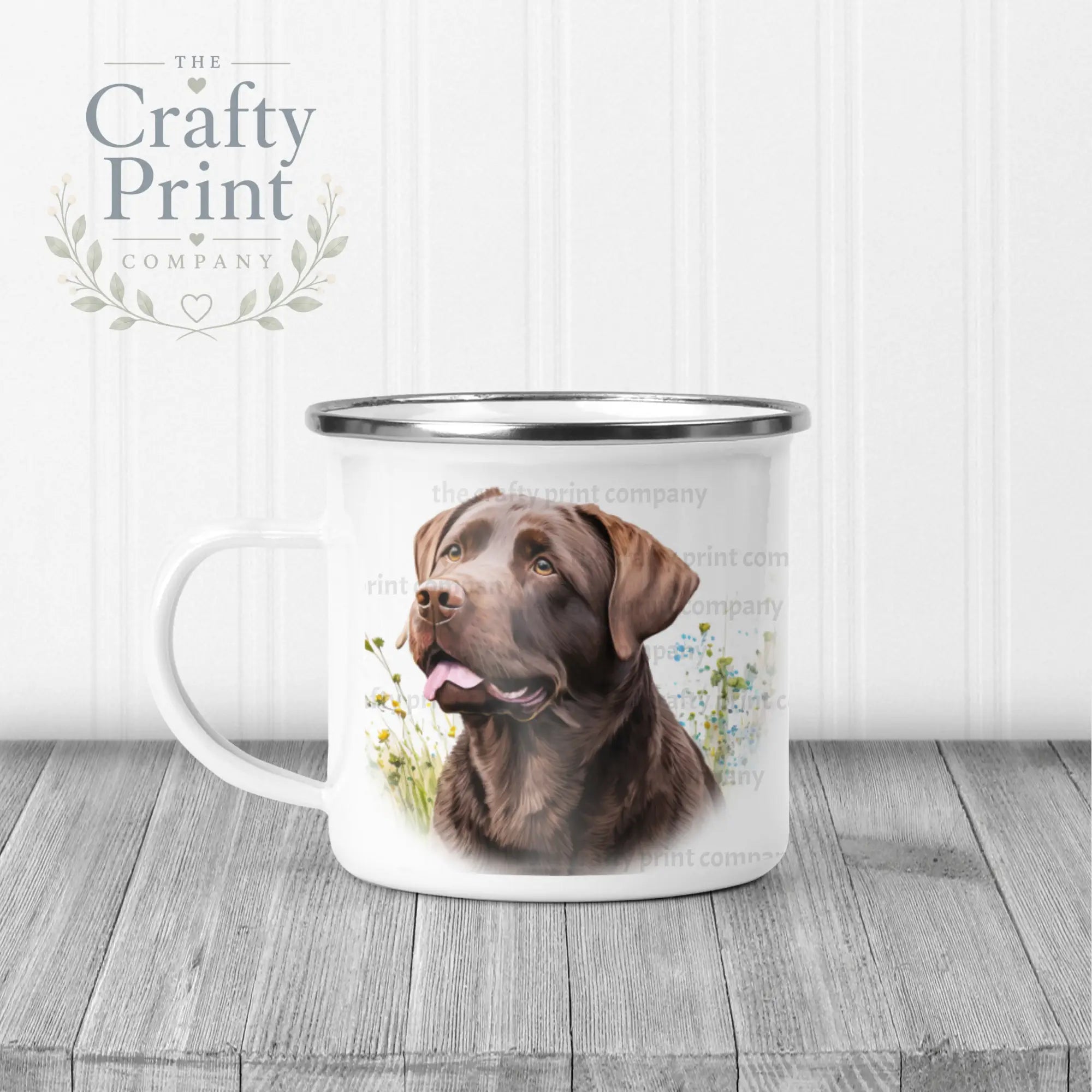 Chocolate Labrador Mug with flowers design - Enamel - Mugs