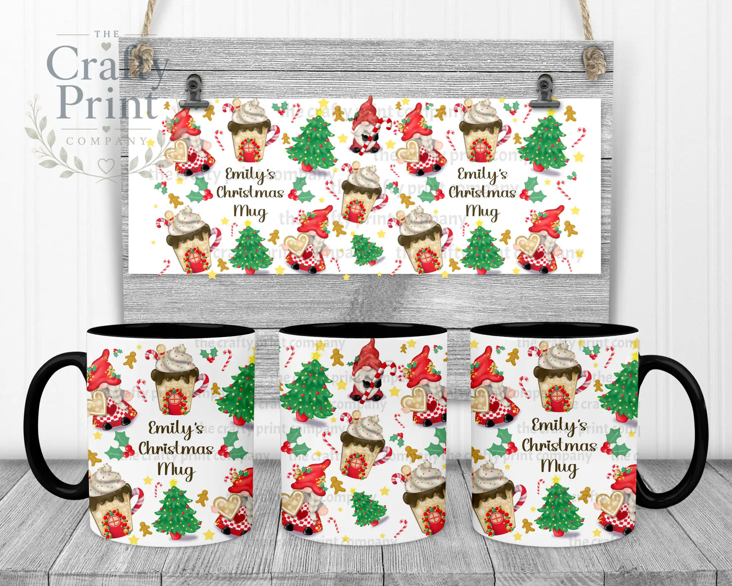 Christmas Cookie Gonk Personalised Mug - Black Handle &
