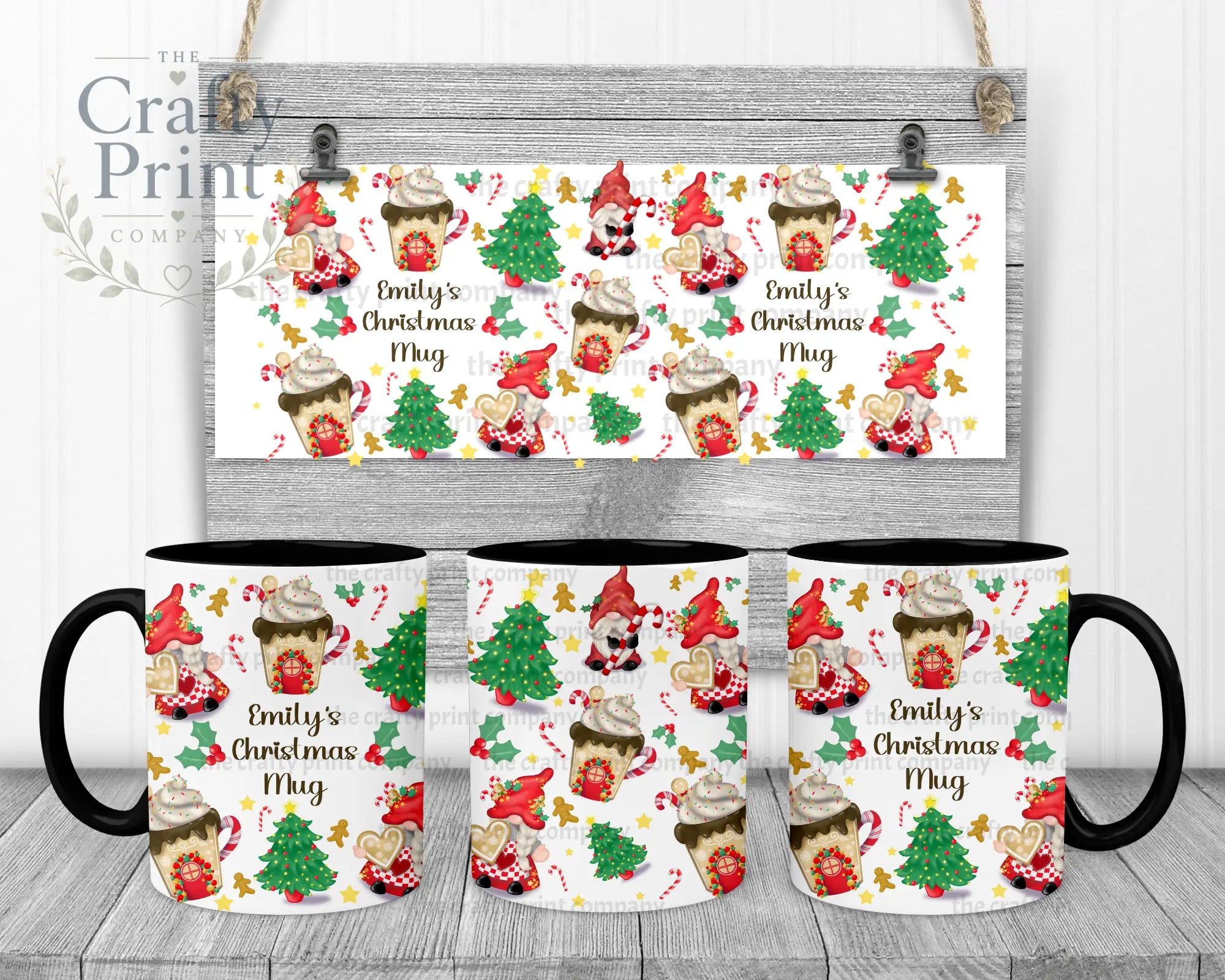 Christmas Cookie Gonk Personalised Mug - Black Handle &