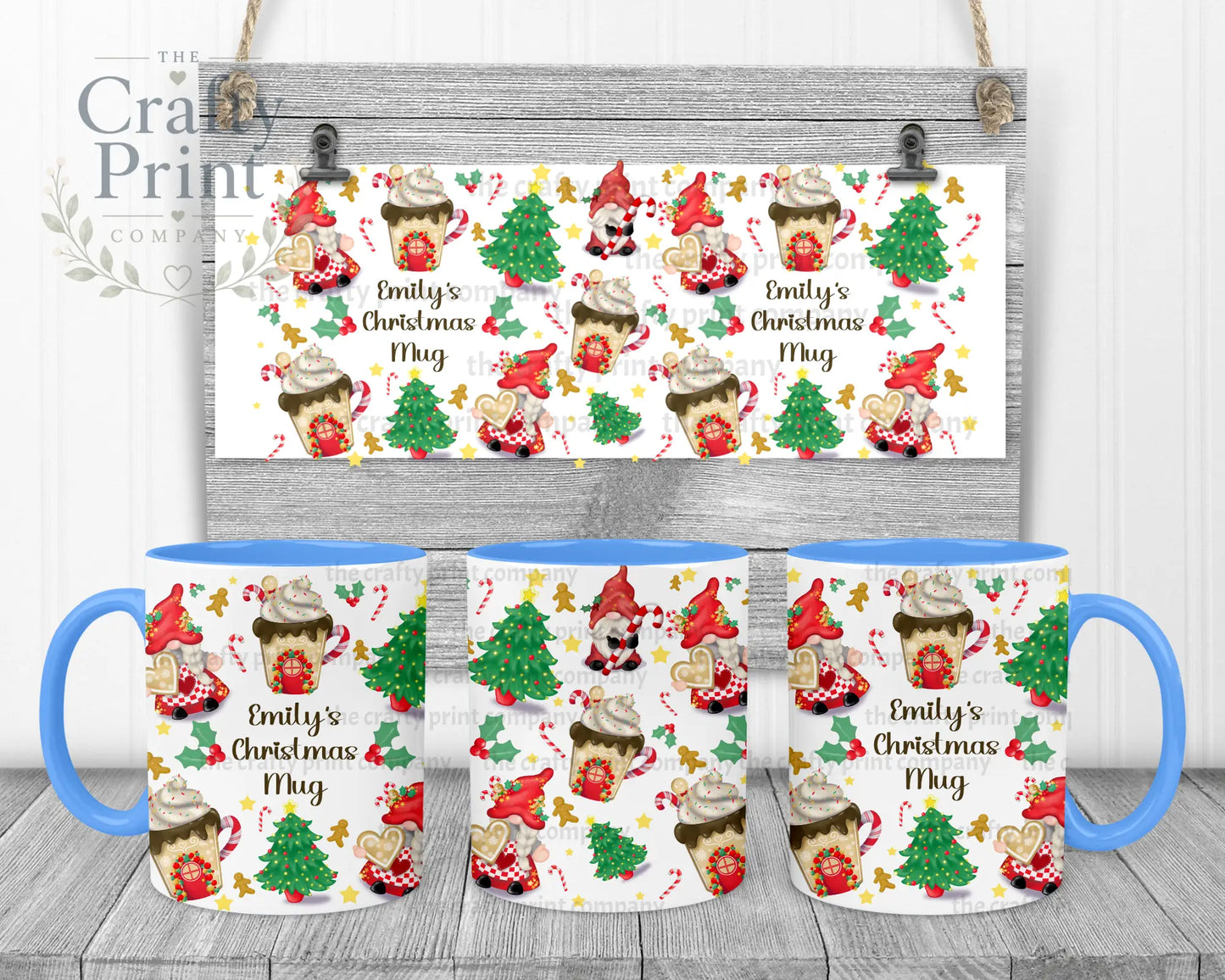 Christmas Cookie Gonk Personalised Mug - Blue Handle &