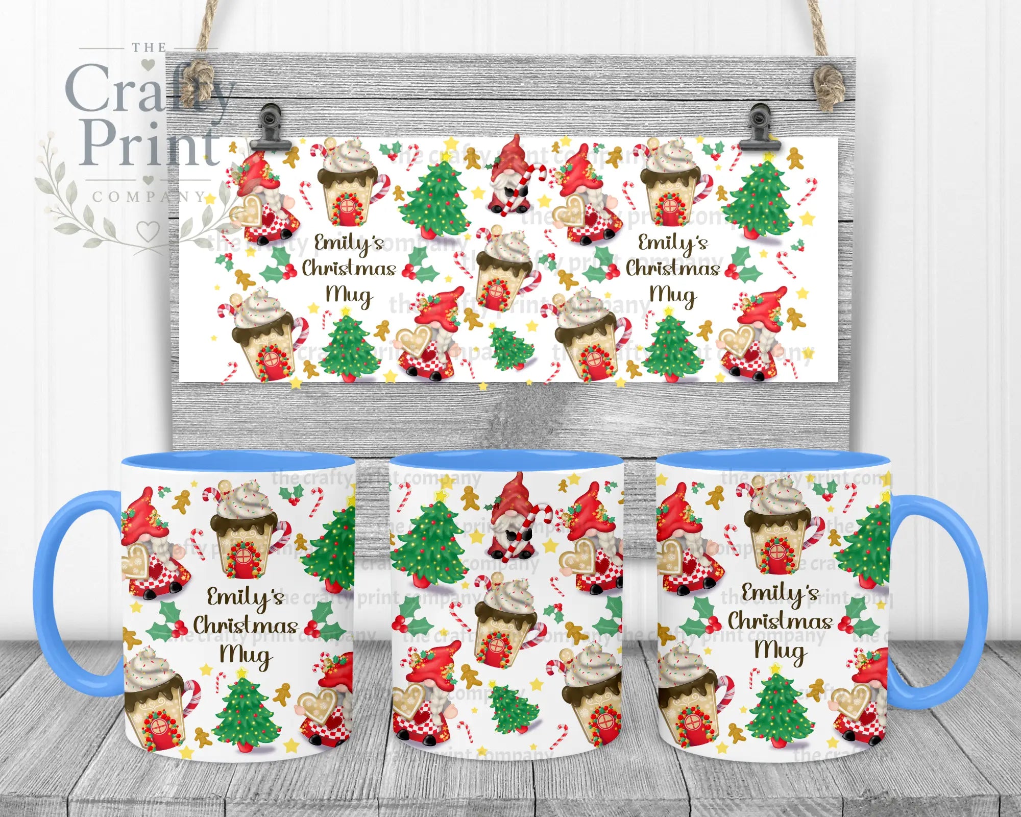Christmas Cookie Gonk Personalised Mug - Blue Handle &