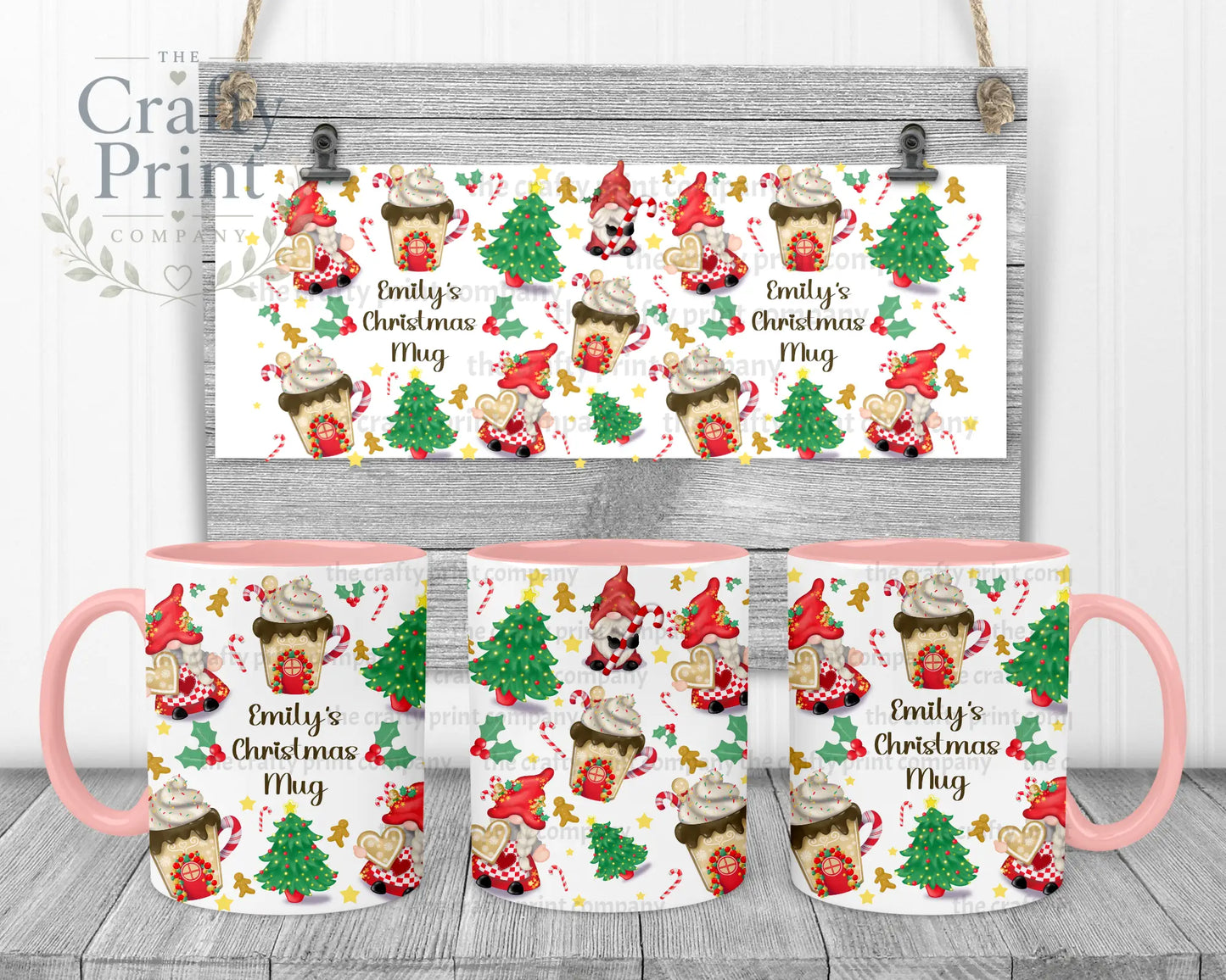 Christmas Cookie Gonk Personalised Mug - Pink Handle &