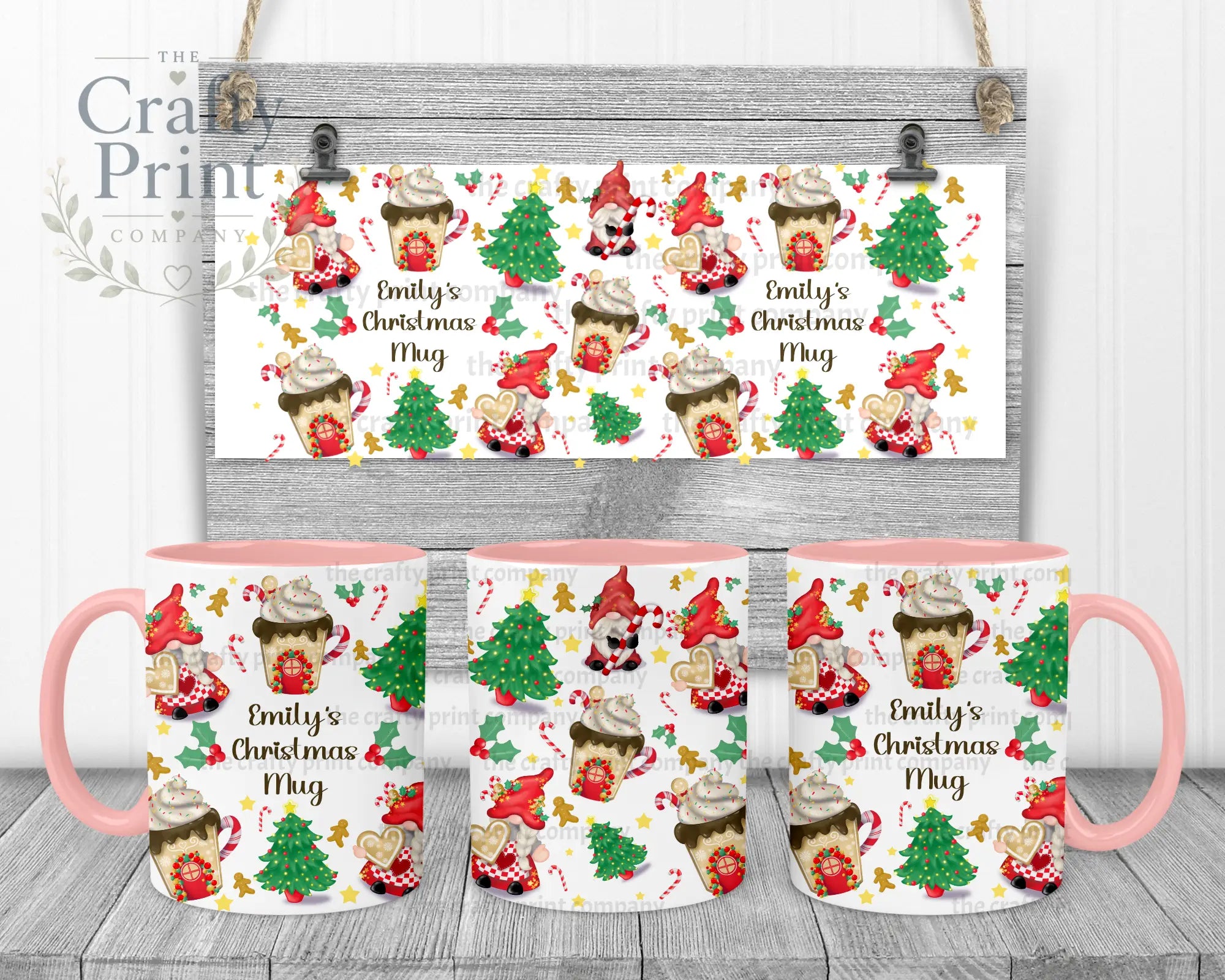 Christmas Cookie Gonk Personalised Mug - Pink Handle &