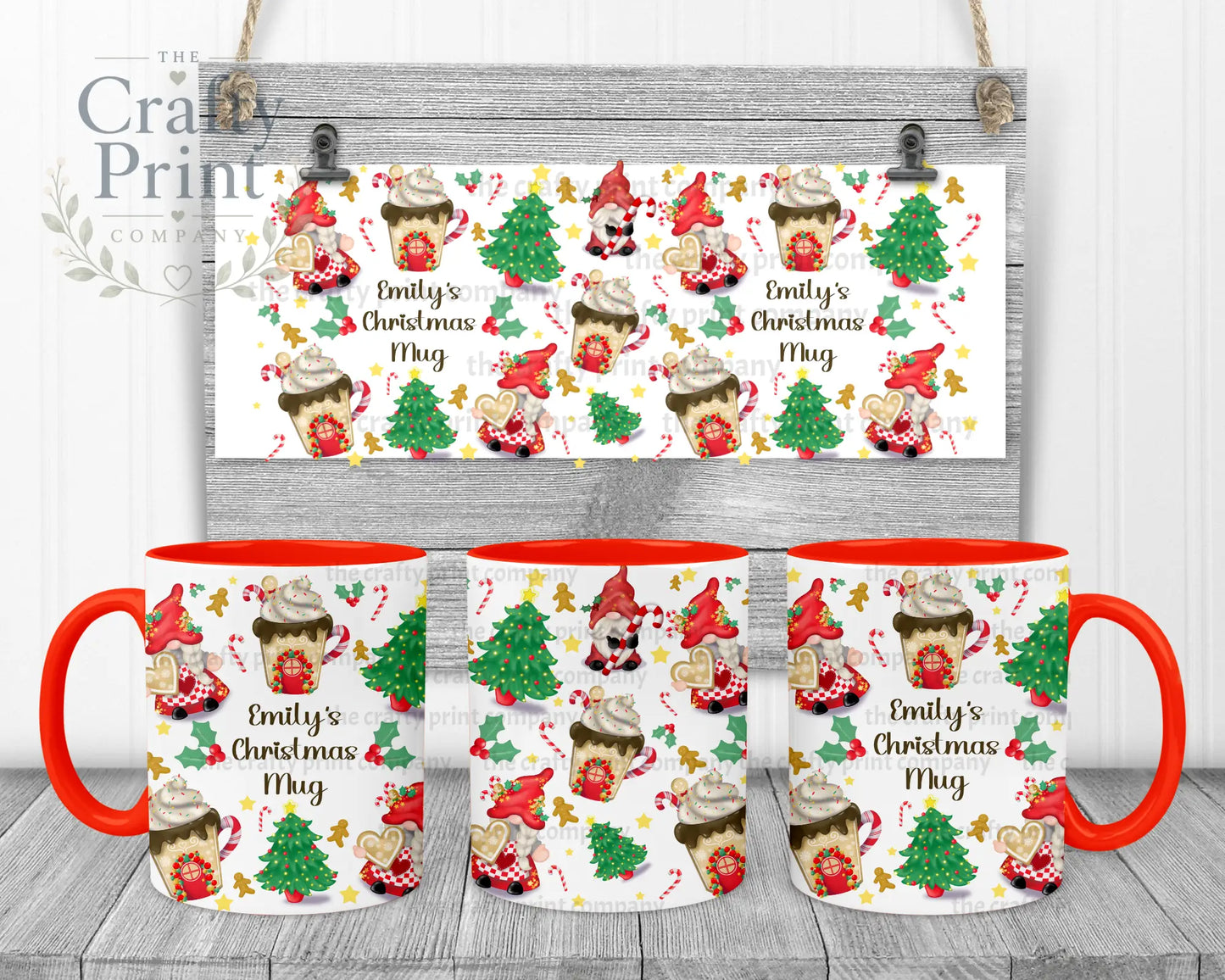 Christmas Cookie Gonk Personalised Mug - Red Handle & Inner