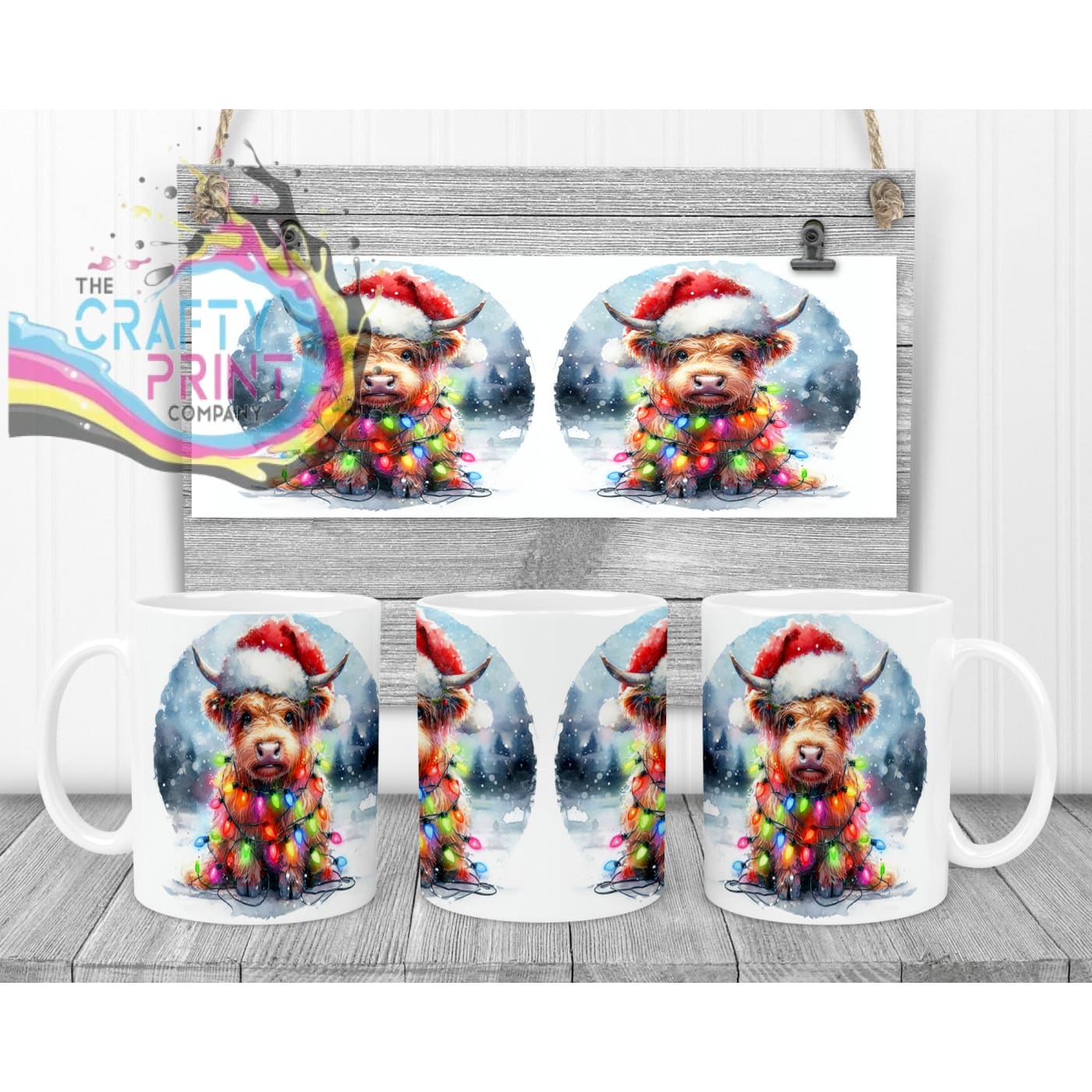 Christmas Highland Cow Mug - 11oz Ceramic / White Handle &