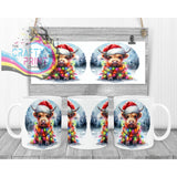 Christmas Highland Cow Mug - 11oz Ceramic / White Handle &