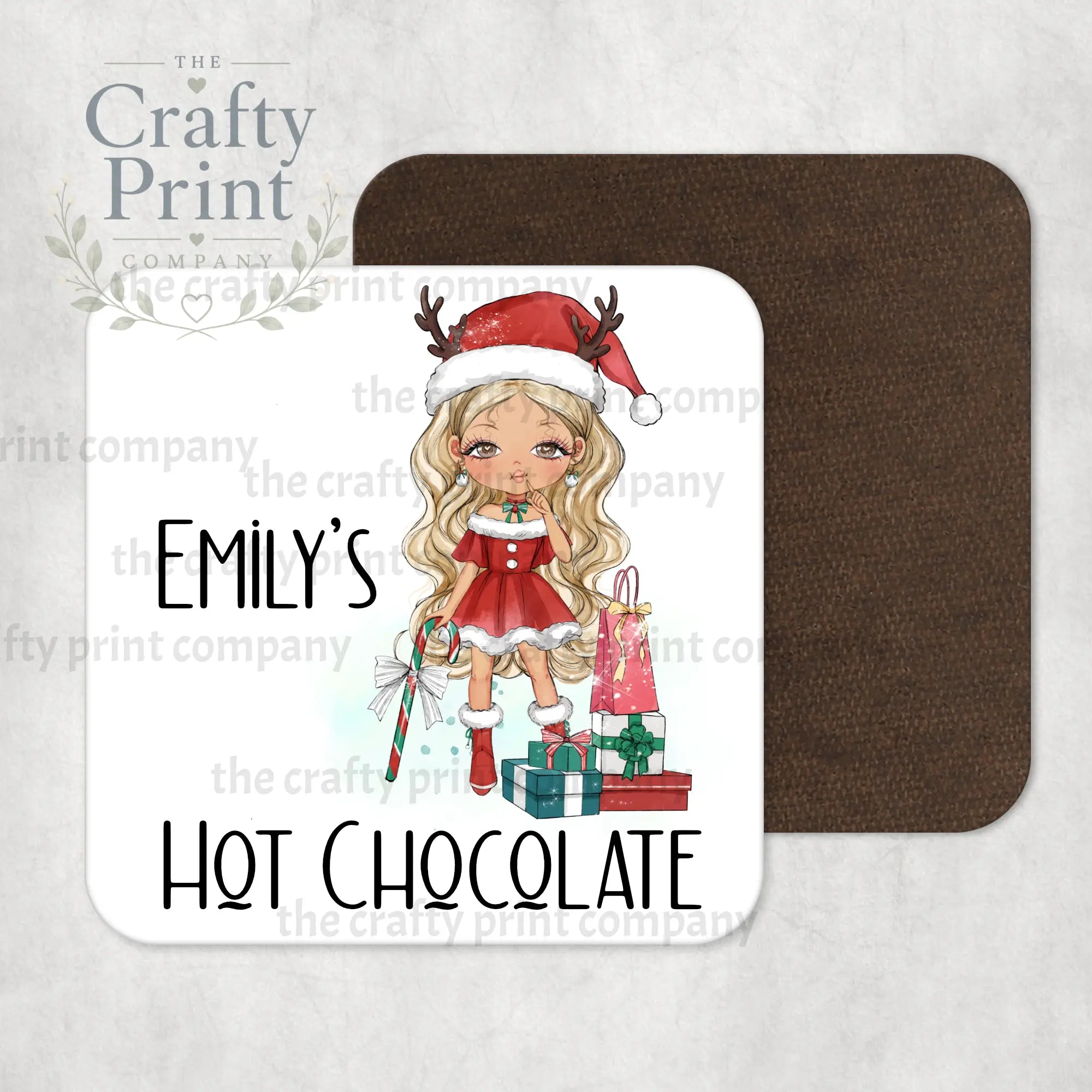 Christmas Ready Girl Personalised Coaster - Blonde Hair