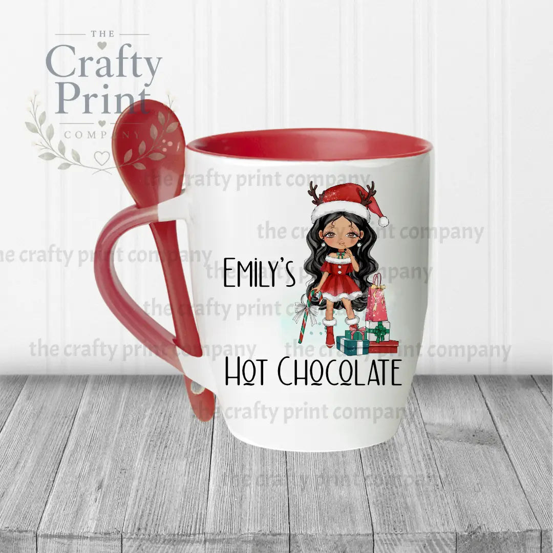 Christmas Ready Girl Personalised Hot Chocolate Mug