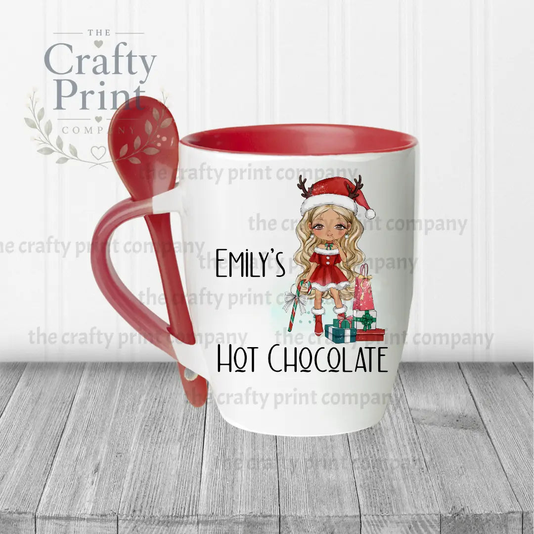 Christmas Ready Girl Personalised Hot Chocolate Mug