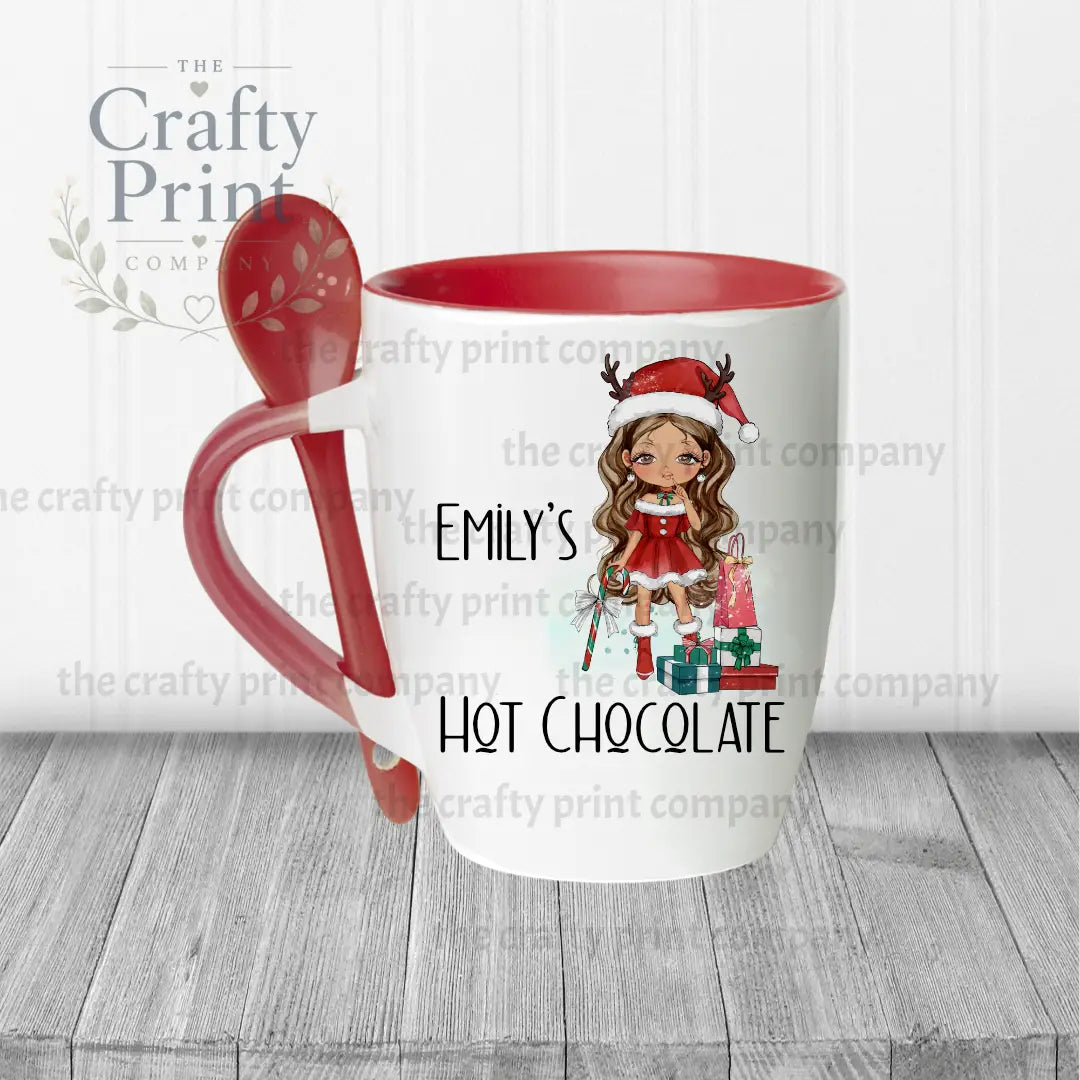 Christmas Ready Girl Personalised Hot Chocolate Mug