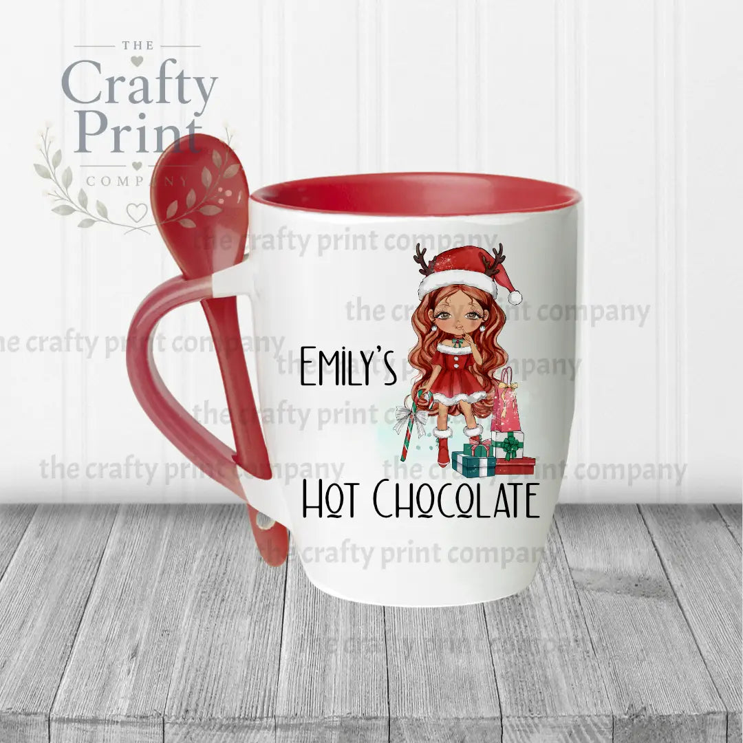 Christmas Ready Girl Personalised Hot Chocolate Mug
