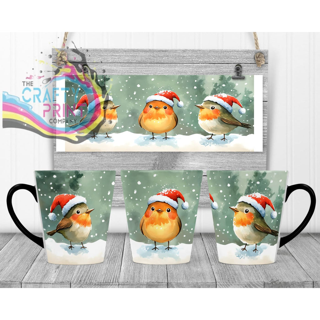 Christmas Robin Mug - 12oz Latte / Black Handle & Inner