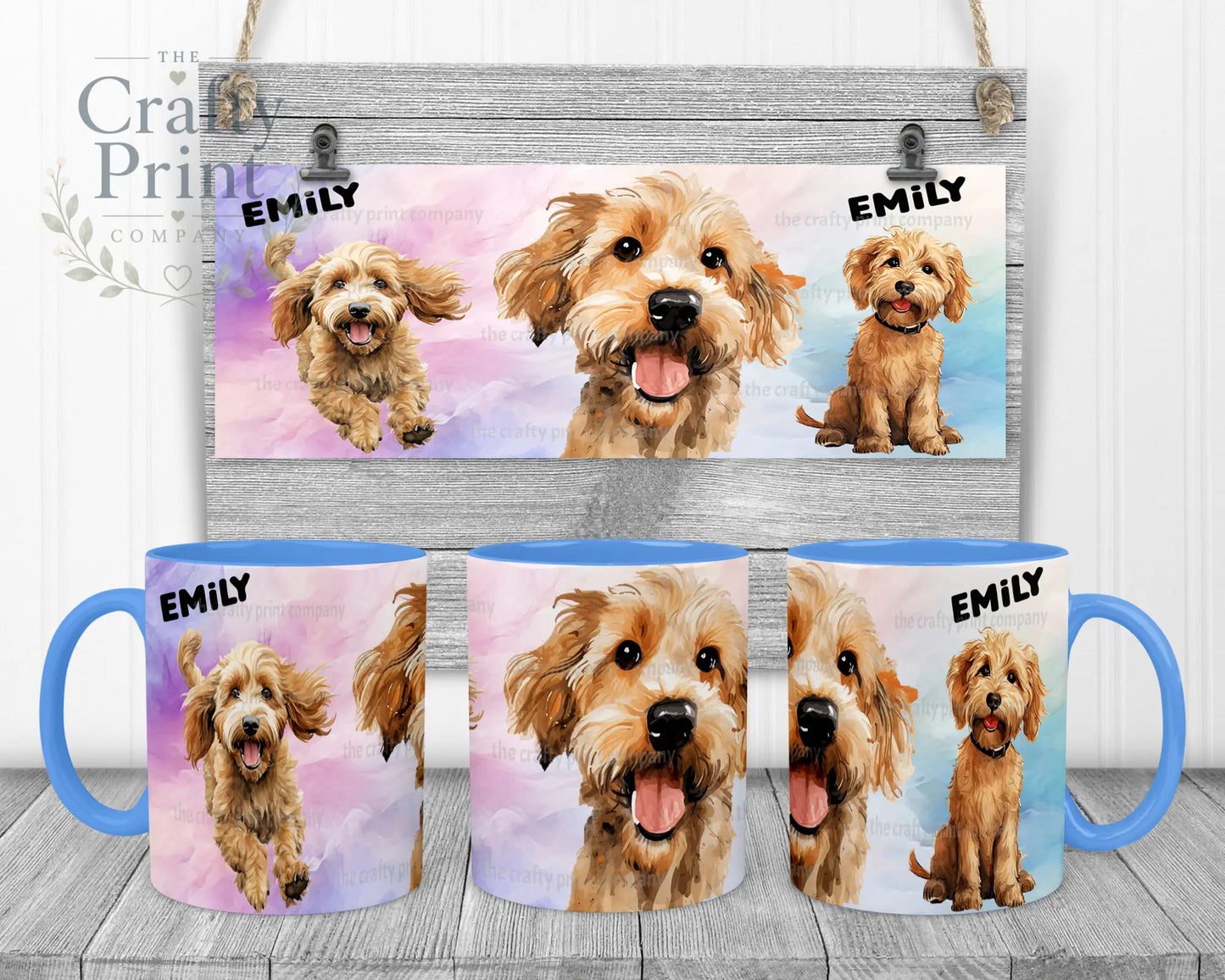 Cockapoo Dog Funny Faces Mug - Blue Handle & Inner - Mugs