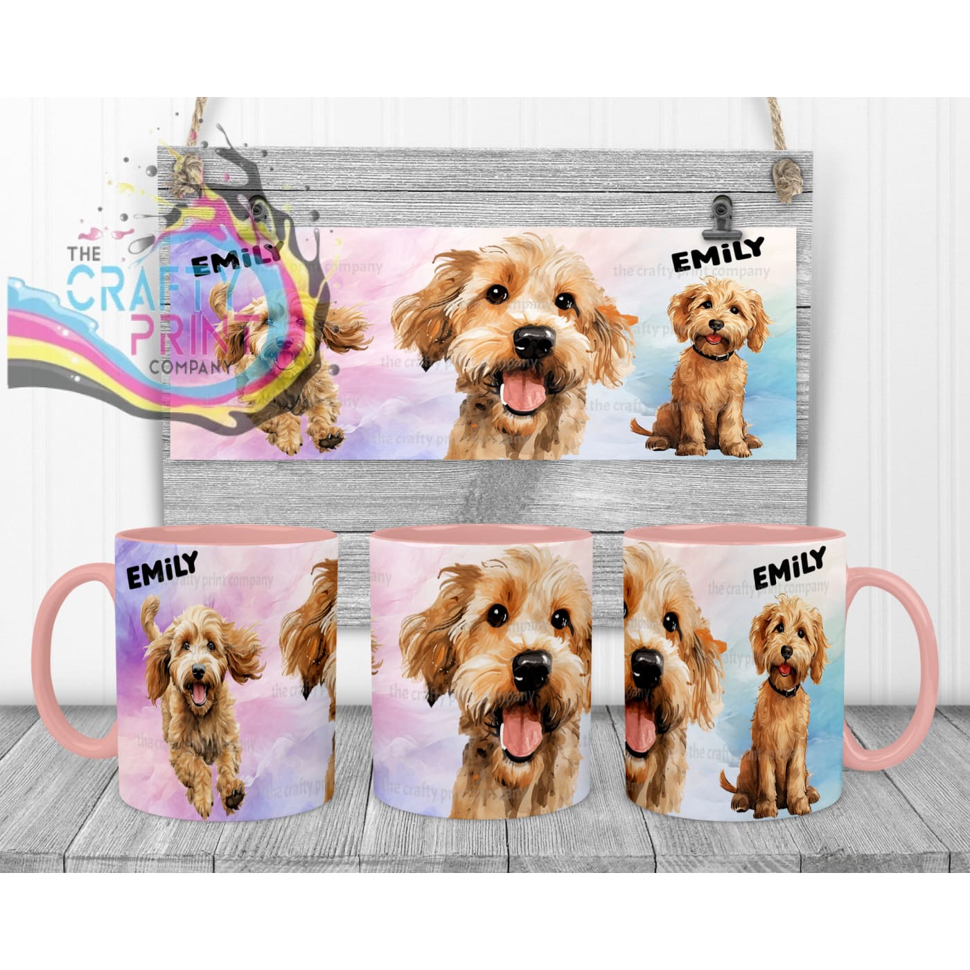 Cockapoo Dog Funny Faces Mug - Pink Handle & Inner - Mugs