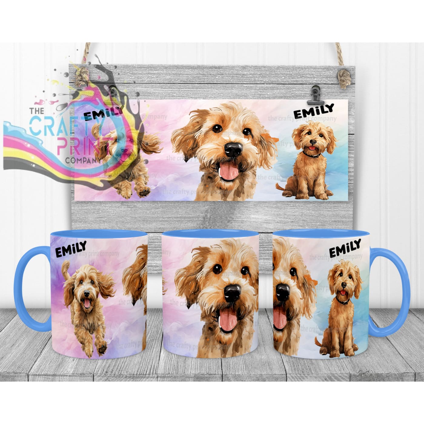 Cockapoo Dog Funny Faces Mug - Blue Handle & Inner - Mugs