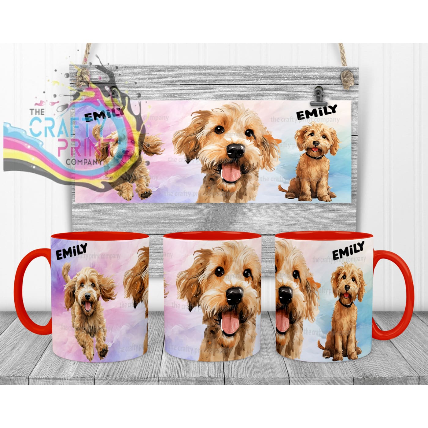 Cockapoo Dog Funny Faces Mug - Red Handle & Inner - Mugs