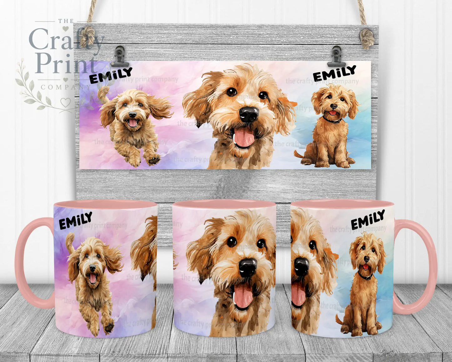 Cockapoo Dog Funny Faces Mug - Pink Handle & Inner - Mugs