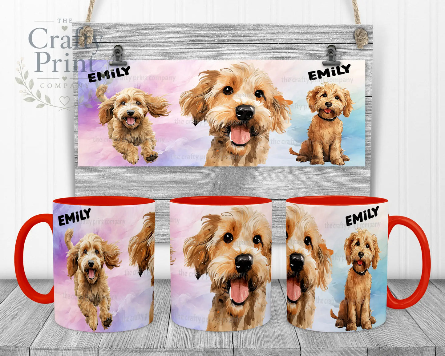 Cockapoo Dog Funny Faces Mug - Red Handle & Inner - Mugs